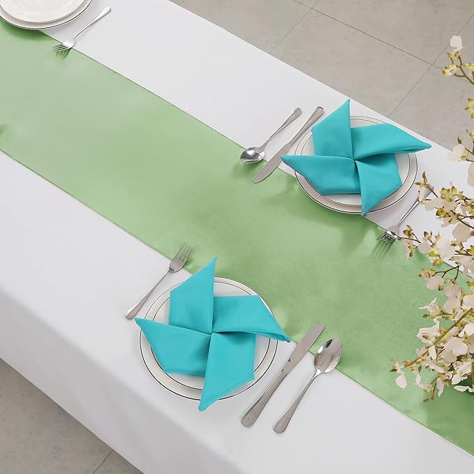 Horbaunal 6 Pack Satin Runners 12 x 108 Inch Bright Silky Smooth Satin Table Runners for Birthday Wedding Party Banquets, Sage Green