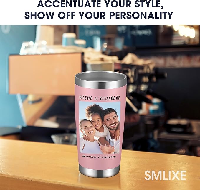 SMLIXE Personalized Coffee Tumbler Print in USA 20oz Stainless Steel Double Wall Insulated Coffee Cup With Text Photo Logo