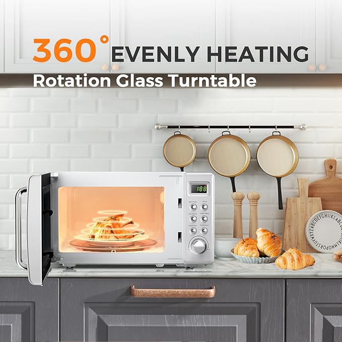 ARLIME Retro Microwave 0.7Cu.ft, 700 Watt Countertop Microwave with 5 Micro Power Defrost & Auto Cooking Function, LED Display, Child Lock, Small Microwave for Kitchen, RV, Dorm (White)