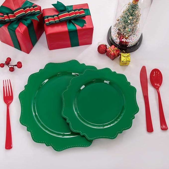 COLOSUS Disposable Party Plastic Plates 60Pcs, Green plastic Party Plates, Heavy Duty 30 Dinner plate 10.5??and 30 Salad/Dessert Plate 8.25??for St. Patrick's Day