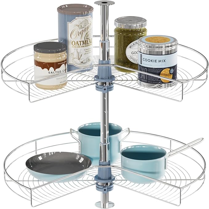 Dowell Base Cabinet Kidney Shape Dia.24 270째 Lazy Susan, 2 Shelves, Kitchen Base Corner Cabinet Organizer (Chrome 4001 270 24)