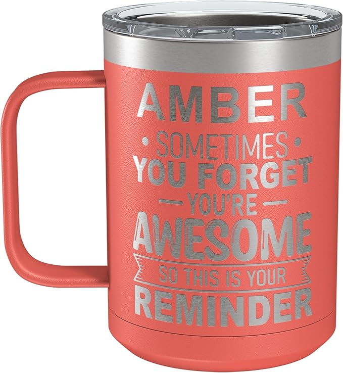 Personalized Inspirational Travel Coffee Mug, Inspirational Gifts for Men Dad Wife Sister Women, Custom Birthday For Him Her, Customized You?셱e Awesome Tumbler, Teacher Coworker Gifts 15oz Coral
