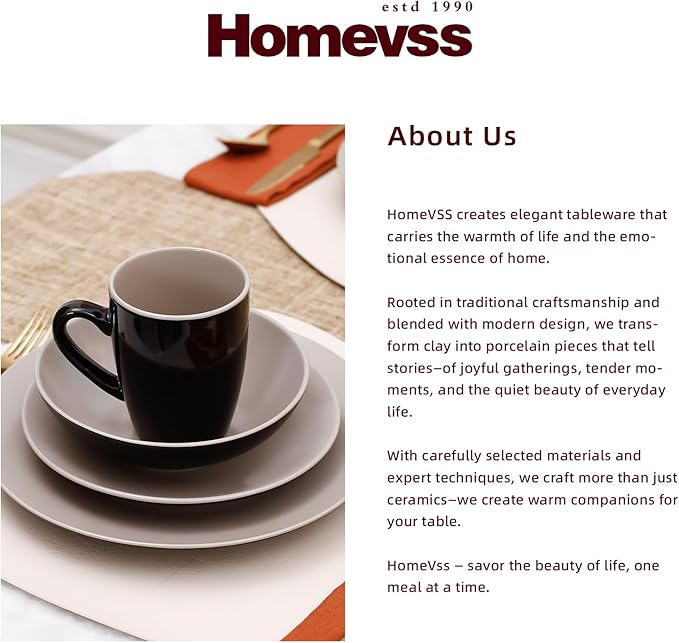 Stoneware Two-Tone Colors Life 16pc Dinner Set竊?Outside Shiny Black + Inside Matte Glaze Light Beige