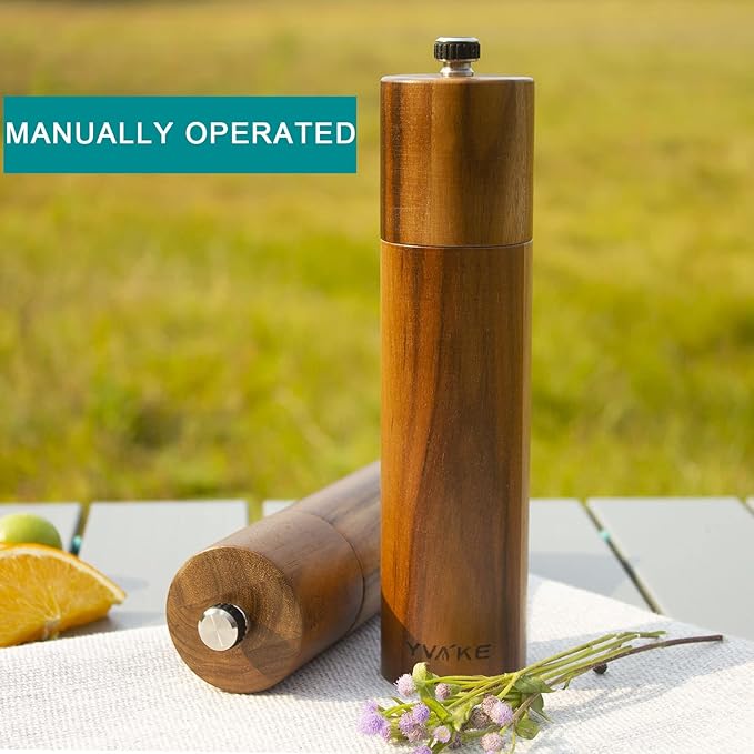 Wooden Salt and Pepper Grinder,8 Inch Manual Salt and Pepper Mill, Adjustable Coarseness and Refillable,Acacia Wood Pepper shakers for your kitchen