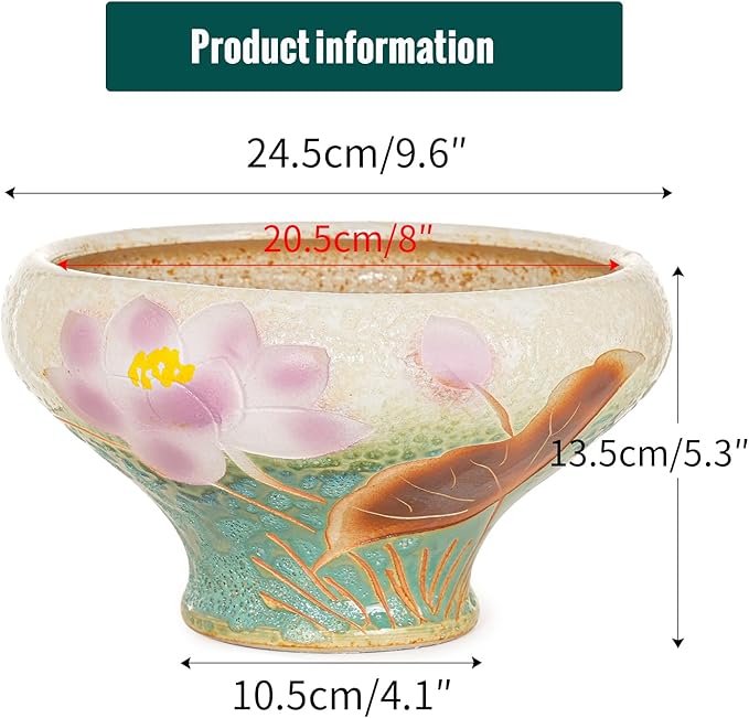 Sungmor 9.6 Inch Large Succulent Plant Pots, Pretty Hand Painted Ceramic Planter with Drainage, Indoor Outdoor Cactus Planter Bonsai Pot, Flower Pot for Indoor Plants Garden Windowsill Desktop Decor