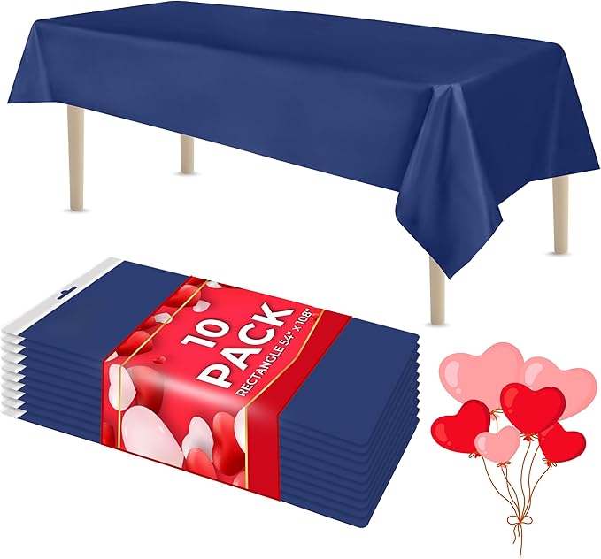 LEMON + Co. Navy Rectangle Table Cover Disposable Plastic Tablecloth 54 Inch. x 108 Inch. Premium Decorative Rectangle Table Cover 10 Pack