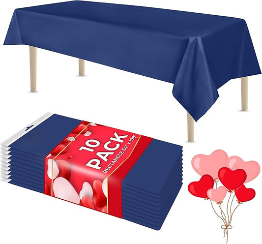 LEMON + Co. Navy Rectangle Table Cover Disposable Plastic Tablecloth 54 Inch. x 108 Inch. Premium Decorative Rectangle Table Cover 10 Pack