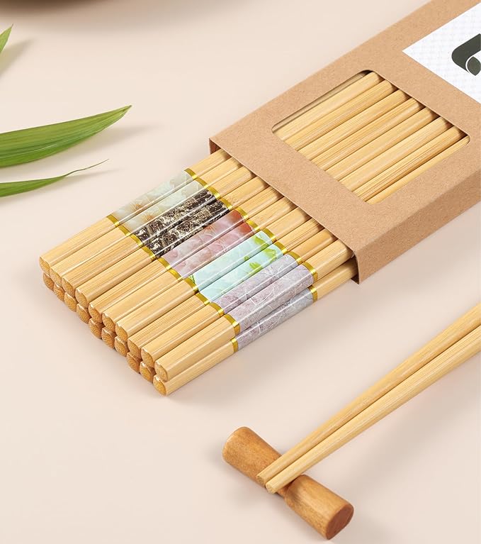 10Pairs Bamboo Chopstick Reusable Wooden Chop Sticks Washable Chinese Style 9.5Inch