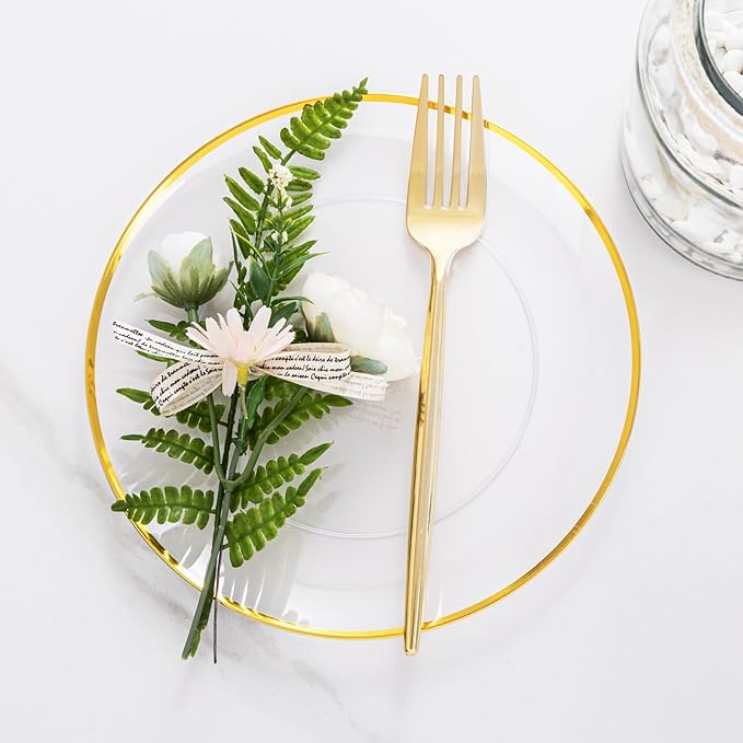 LIYH 360 Pcs Gold Plastic Silverware - Elegant Gold Silverware Disposable Utensils Set for Weddings, Parties & Events - Includes Forks, Spoons, Knives, Cutlery Tableware