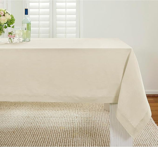 Solino Home Linen Tablecloth 52 x 52 Inch - 100% Pure Linen Birch Square Tablecloth - Fete, Machine Washable Table Throw for Spring, Easter