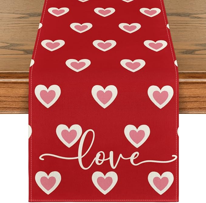 Artoid Mode Red Love Hearts Valentine's Table Runner, Wedding Kitchen Dining Table Decoration for Home Party Decor 13x48 Inch