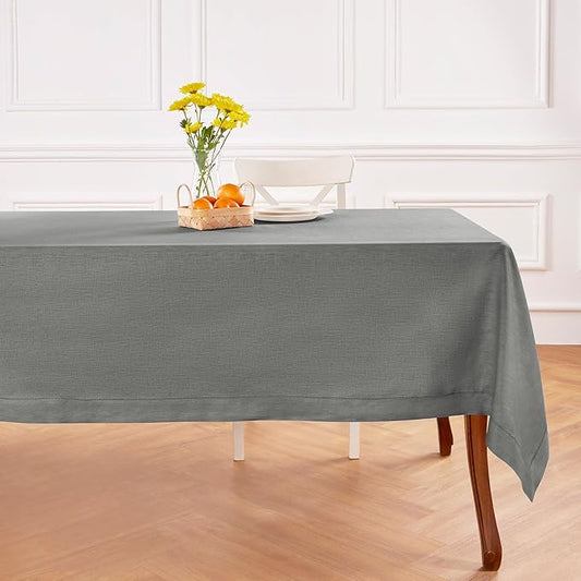 Solino Home Linen Tablecloth 60 x 90 Inch - Classic Hemstitch 100% Pure Linen Steel Gray Table Cloth for Rectangle Tables - Machine Washable Tablecloth for Spring