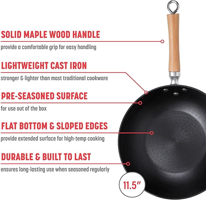 Joyce Chen 23-0003, Lightweight Cast Iron Stir Fry, 11.5-Inch
