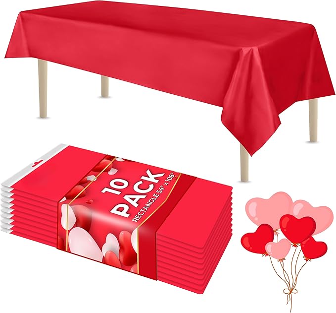 LEMON + Co. Red Rectangle Table Cover Disposable Plastic Tablecloth 54 Inch. x 108 Inch. Premium Decorative Rectangle Table Cover 10 Pack
