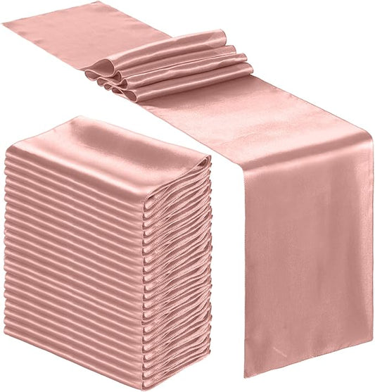 Bencailor 24 Pcs Light Pink Satin Table Runner Bulk 12 x 108 Inches Long Table Runners Bright Smooth Fabric Tablecloth for Wedding Banquet Birthday Valentines St Patrick's Day Party Decorations
