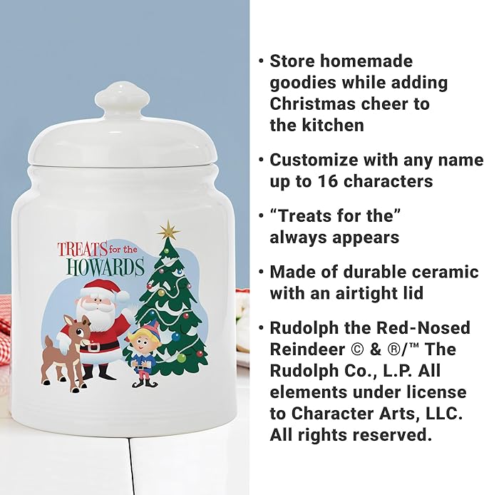 Let's Make Memories Personalized Rudolph Family Treats Cookie Jar-For Her- Kitchen Christmas Decor