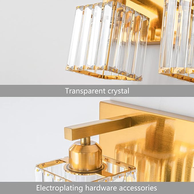 Modern Bathroom Vanity Light 3-Lights Gold Crystal Bathroom Wall Light Vanity Light Fixturesï¼?0.47-inch Modern Minimalist Design