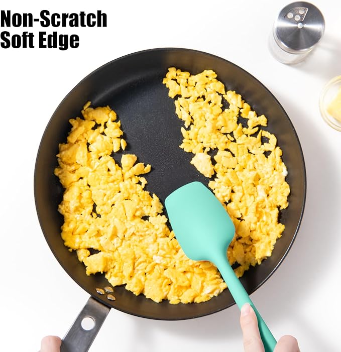 Heat Resistant Silicone Spoon Spatula, Doosu 600째F High Temp Flexible Cooking Spoons Kitchen Rubber Spoonula Scratch-Proof for Mixing Stirring Scraping Serving Non-Stick Cookware (11.4in, Aqua Sky)