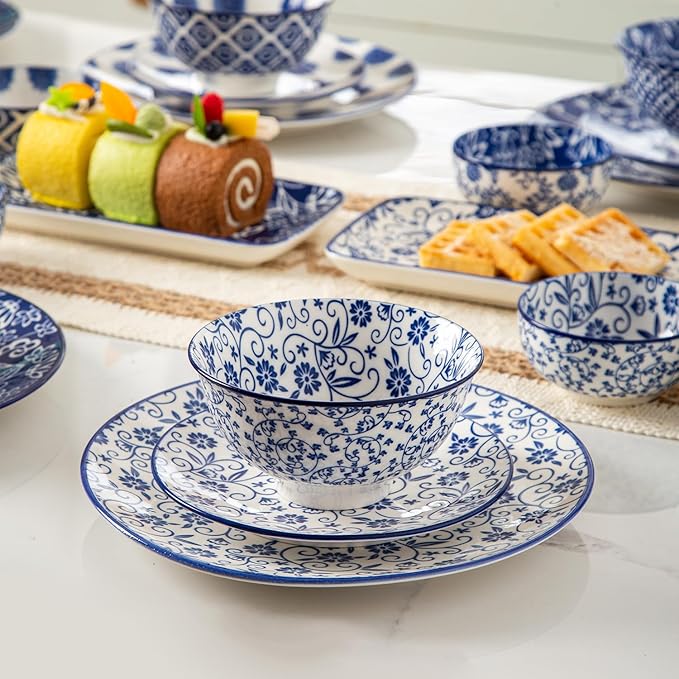 Cerkik Ceramic Dipping Bowls Set - Mini 4 Oz Dessert Bowls - Small 3.5 Inch Porcelain Bowls for Side Dishes, Snack, Yogurt, Appetizer - Microwave Dishwasher Safe - Set of 6 - Vintage Blue