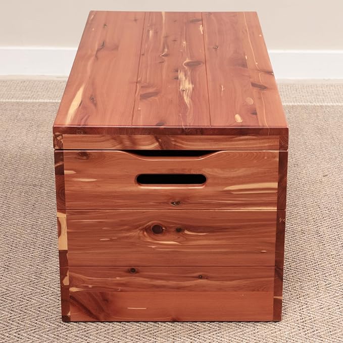 Hope Woodworking Amish Made Wooden Storage Chest Trunk Box with Lid and Handles for Bedroolanket, Clothes, Anti-Slam Hinges, Handmade, Rustic, Cedar Wood, Natural Stain, 42"