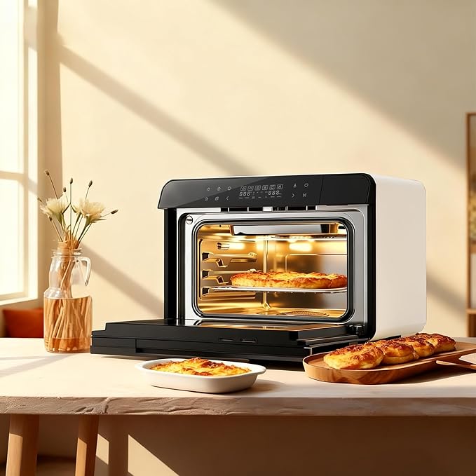 ROBAM Countertop Combi Steam Oven, 20-in-1 Multifunction Air Fryer, Convection Steam Roast & Bake, Multi-Stage Cooking, Self-Clean, Heat-Resistant, 7 Modes, 30 Built-In Recipes CT763 (White)