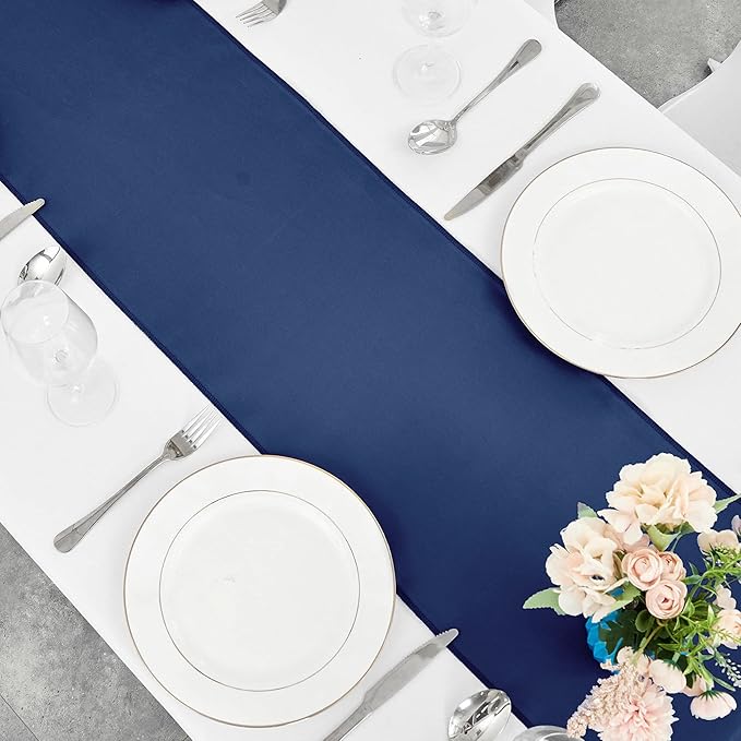 4-Pack Navy Blue Satin Table Runner 12 x 108 Inch Long Bright and Smooth Silk Fabric Table Runner for Wedding Banquet Birthday Party Decoration