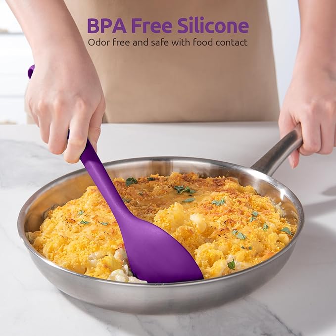 600쨘F Heat Resistant Silicone Spoon: U-Taste 13.3in Solid Kitchen Cooking Spoon, Nonstick Food Grade Large & Long Soup Rubber Utensil for Mixing, Serving, Stirring, Basting, for Pot Cookware (Purple)