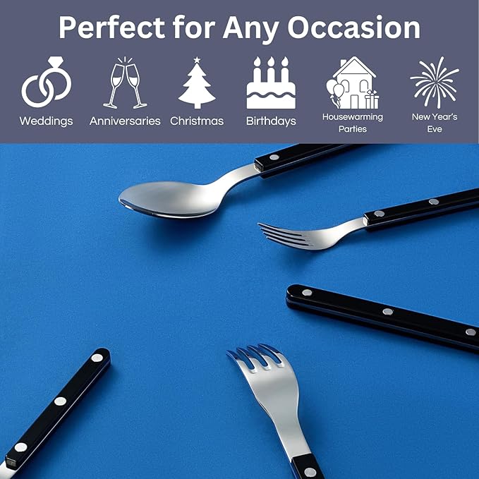 Khen Cutlery Set of 20, 18/8 Stainless Steel Flatware, Modern Silverware for Home, Kitchen, Dining & Table Setting for 4 ??Stainless Steel, Dishwasher Safe, Lightweight & Ergonomic Design Gift - Black