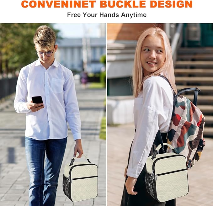 esouler Lunch Box for Men Women Adults Small Insulated lunch Tote Bag for Work Picnic Beach- Freezable Cooler Bag portable Lunch box (Beige)