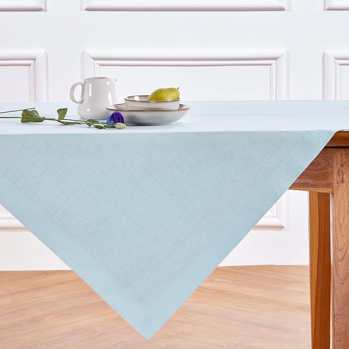 Solino Home Linen Tablecloth 52 x 52 Inch - 100% Pure Linen Ice Water Square Tablecloth - Fete, Machine Washable Table Throw for Spring, Easter