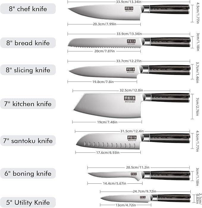 MDHAND Knife Set, 7PCS Professional Japanese Kitchen Knife Set, High Carbon Stainless Steel Chef Knife Sets - Pakkawood Handle for Professional Chef, Cooking, Cutting, Dishwasher Safe, Elegant Box