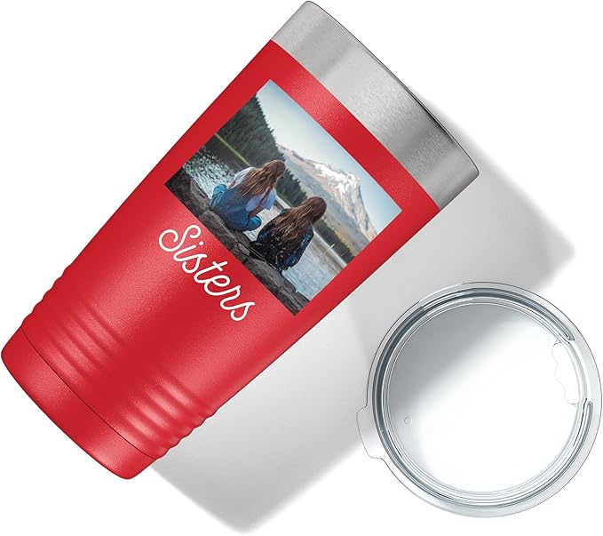 Personalized 20oz (17 Colors) Photo Picture Printed Insulated Stainless Steel Powder Coated Tumbler with Lid ??Customized Mother's Day Gift, for Her Him Men, Custom Coach Gifts Team Mom Dad (Red)