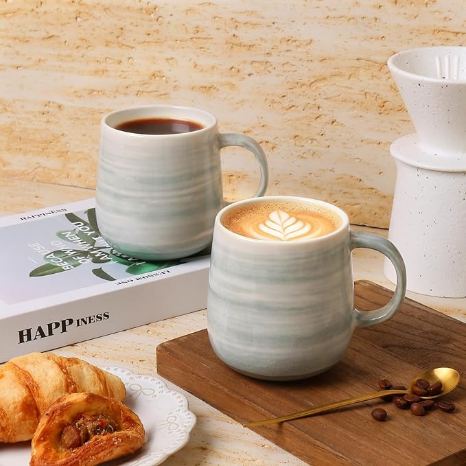 Coffee Mugs 4-Piece Set of Pastel green Ceramic Coffee Mugs with Glossy Finish, 12oz Modern Cups - Comfortable Handle, Dishwasher & Microwave Safe for Home, Office, Cafe