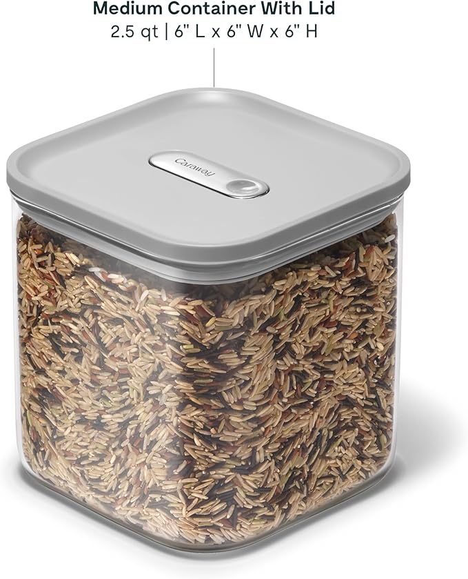 Caraway 2.5qt Glass Airtight Food Storage Container with Lid ??Non-Toxic, BPA-Free Kitchen Storage Container ??Stackable, Space-Saving Airtight Container for Dry Goods and More - Gray