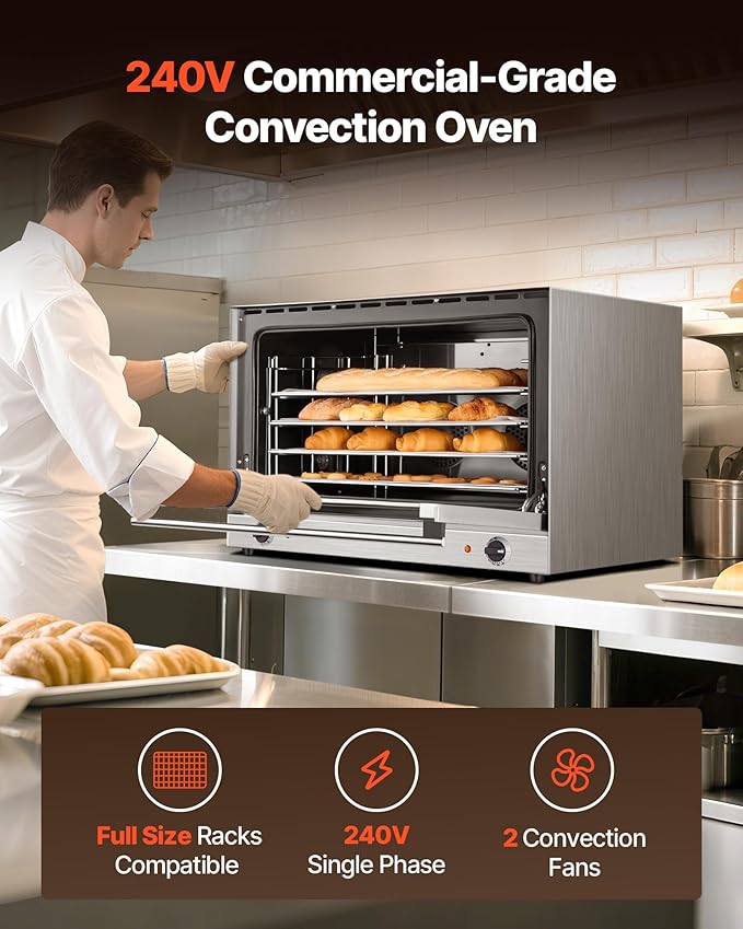 VEVOR Commercial Convection Oven, 4.24 cu.ft Countertop Oven for Full-Size Pans, Electric Convection Ovens with 4 Racks, 360째 Hot Air Circulation, for Bakery, Restaurant & Pizza Shop (208-240V 5000W)