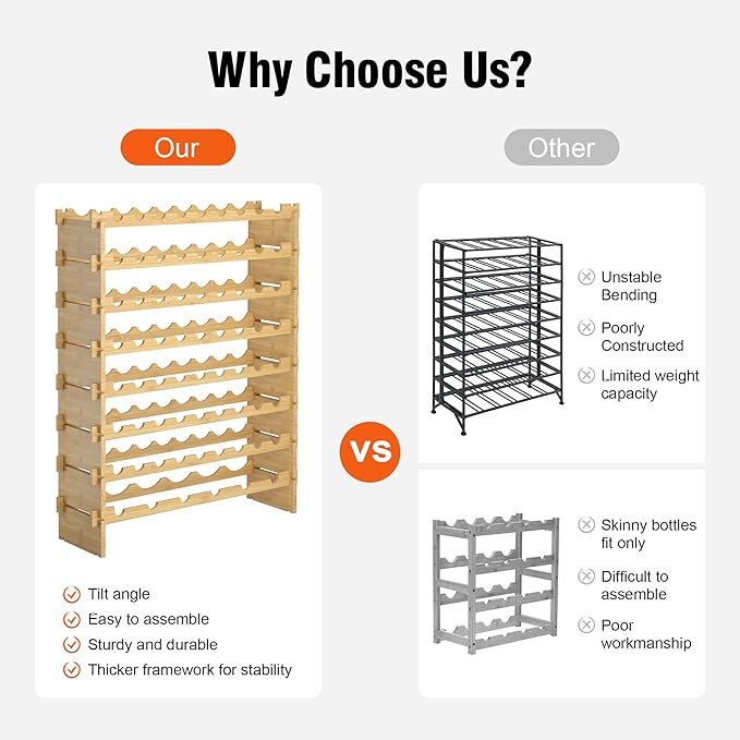 Wine Rack Freestanding Floor Bamboo Stackable Wine Storage Racks Wall Mounted, Modular Wine Bottle Stand Holder Display Shelf for Cabinet, Kitchen, Bar (Nature)