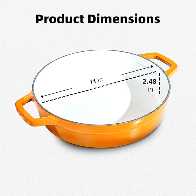 Enameled Cast Iron Dutch Oven - 4 Quart Dutch Oven Pot with Lid - Shallow Cookware Braising Pan - Oven Safe up to 500째 F for Baking, Roasting, and Braising-Orange