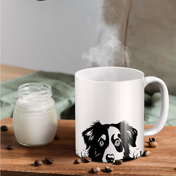 Funny Peeking Border Collie Mug, Border Collie Gifts for Women Men, Gifts for Dog Lovers, Ceramic Coffee Mug 11 oz