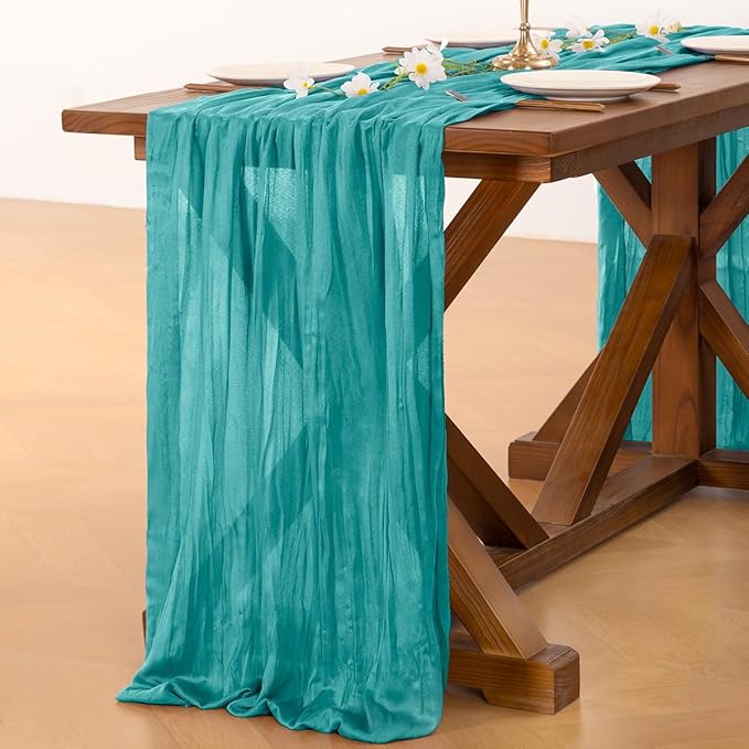 Socomi 6pcs Teal Blue Cheesecloth Table Runner Boho Rustic Gauze 120 inch 10FT Cheese Cloth Runner for Wedding Party Baby Shower Birthday Home Decor