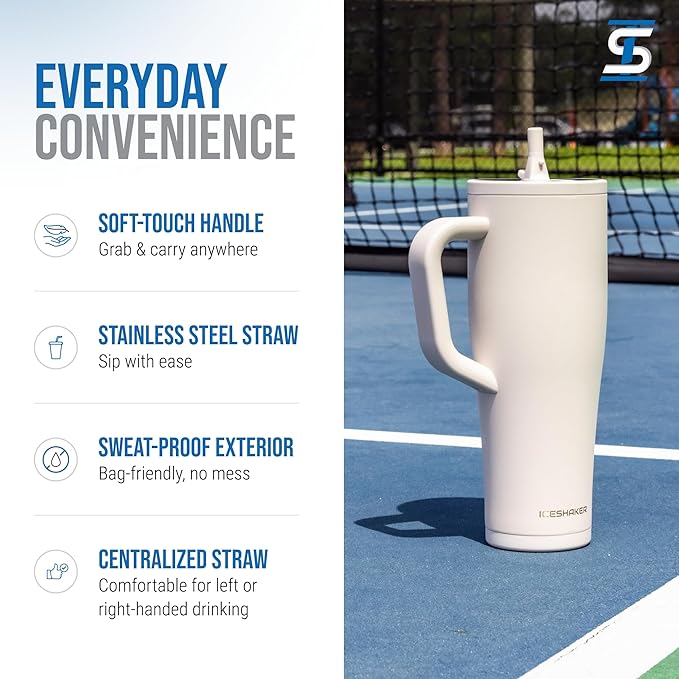 Ice Shaker 40 oz Tumbler with Handle and Straw | 40oz Sandy Beach | Cold for 30+ Hours | 2-in-1 Tumbler Shaker Bottle | Odor-Free 40 ounce Bottle for Water, Protein Shakes, Smoothies, Cocktails