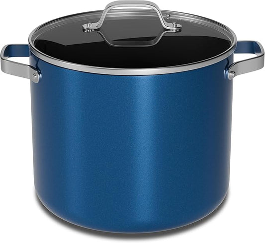 Bakken 16 Quart Ceramic Coated Stock Pot with Lid, Easy Clean Nonstick Pot, Tempered Glass Lid, Riveted Stainless Steel Handles, Oven Safe Up To 500째F, PTFE & PFAS Free, All Stove Compatible, Blue
