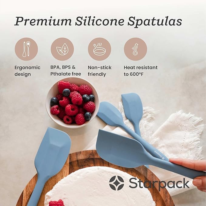 Starpack 'Scrape & Stir' Silicone Spatula Set (2 Pcs) - Heat Resistant Spatulas Set 600째F - Food Grade Kitchen Spatulas - LFGB Grade Nonstick Baking and Cooking Rubber Spatula Set