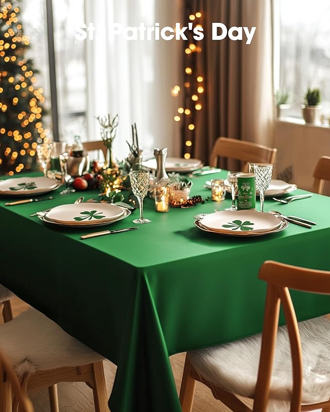 Pureegg Plastic Table Cloth Disposable 12 Pack, 54 x 108 Inch Table Cloths, St Patricks Day, Christmas Decorations, Tablecloths, Rectangle, Forest, Emerald, Plastic Cover, Leakproof & Sturdy, Green