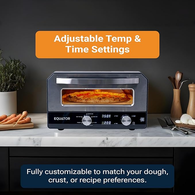 Equator 0.5 cu.ft. Indoor/Outdoor Pizza Oven with Authentic Stone Bake ??Cooks 12-Inch Pizzas, 6 Preset Modes, Custom Settings & Accessories Set for True Pizzeria Flavor at Home