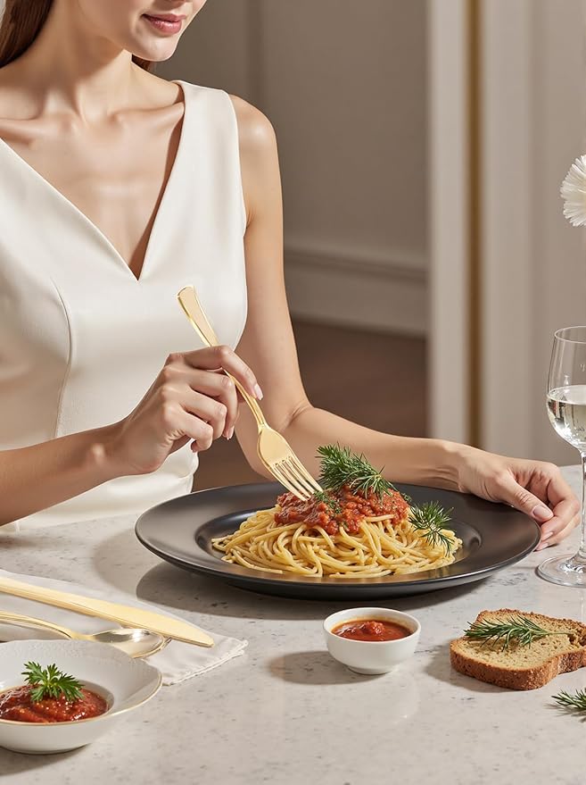 WDF 300PCS Gold Plastic Forks - Heavy Duty Gold Forks Disposable - Sturdy&Durable Plastic Silverware Bulk for Wedding/Party/Daily Using/Valentine's Day
