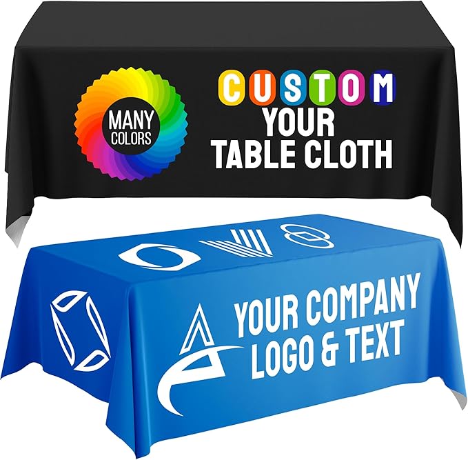 Personalized Tablecloth for Events - Ships Next Day, Made in USA - Birthdays, Wedding Anniversary, or Tradeshow Events, Machine Washable Polyester Fabric, Available in 4 Sizes, Custom Tablecloth