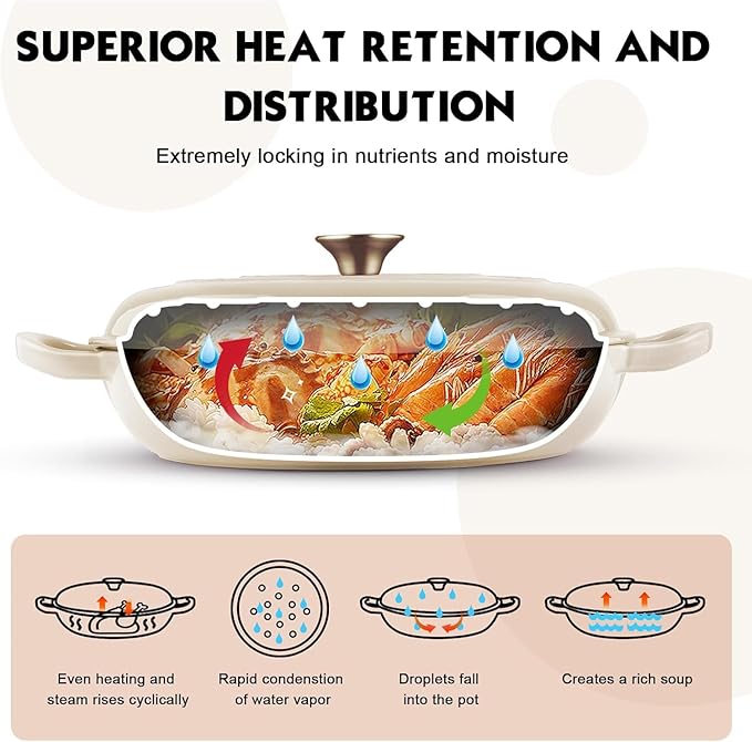 Overmont Enameled Cast Iron Dutch Oven - 3.8 Quart Dutch Oven Pot with Lid - Shallow Cookware Braising Pan - Cast iron Casserole with Cookbook & Heat-resistant Caps - Oven Safe up to 500째 F