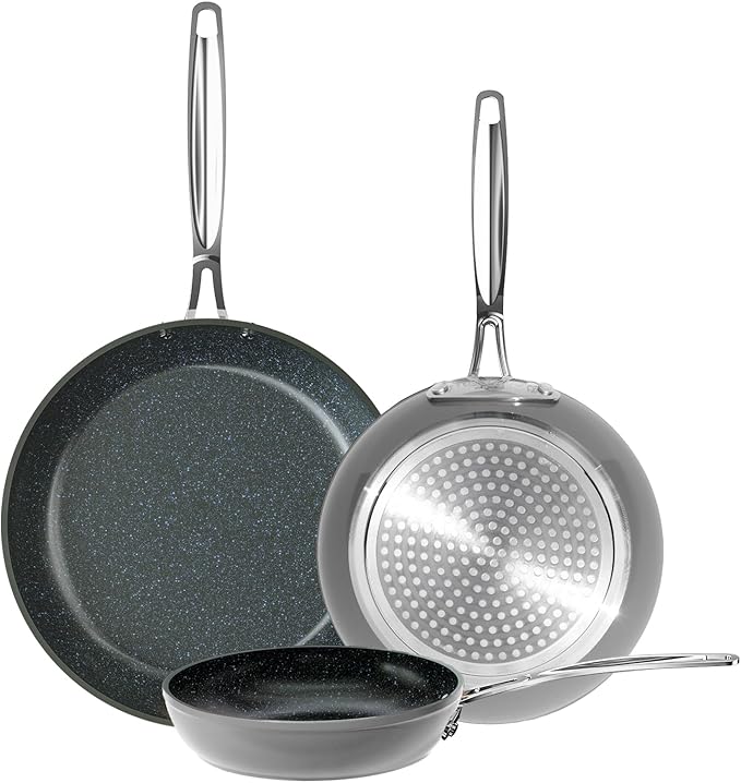 Nuwave 3-Piece 8?? 10?? 12??Forged Lightweight Frying Pan Set, G10 Healthy Duralon Blue Ceramic Ultra Non-Stick, Ergonomic Stay-Cool Handles, Induction-Ready & Works on All Cooktops
