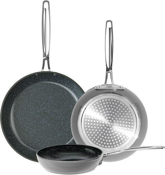Nuwave 3-Piece 8?? 10?? 12??Forged Lightweight Frying Pan Set, G10 Healthy Duralon Blue Ceramic Ultra Non-Stick, Ergonomic Stay-Cool Handles, Induction-Ready & Works on All Cooktops