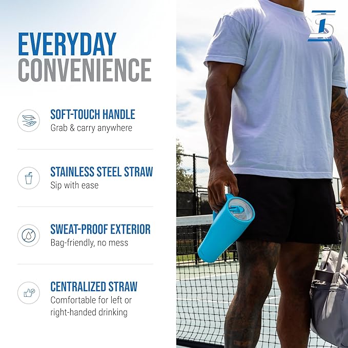 Ice Shaker 40 oz Tumbler with Handle and Straw | 40oz Caribbean Blue | Cold for 30+ Hours | 2-in-1 Tumbler Shaker Bottle | Odor-Free 40 ounce Bottle for Water, Protein Shakes, Smoothies, Cocktails